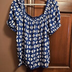 Sonoma Navy and White Patterned Blouse